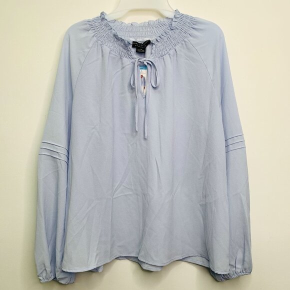 Social Standard by Sanctuary Women's Top L Long Sleeve Peasant Shirt Blue - Picture 3 of 12